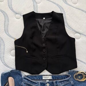 Black Button Up WaistCoat Vest Top